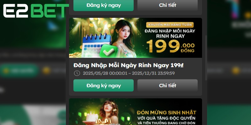 Hội viên đăng nhập mỗi ngày có ngay cơ hội nhận 199K